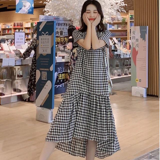 Đầm caro đuôi cá lệch tà