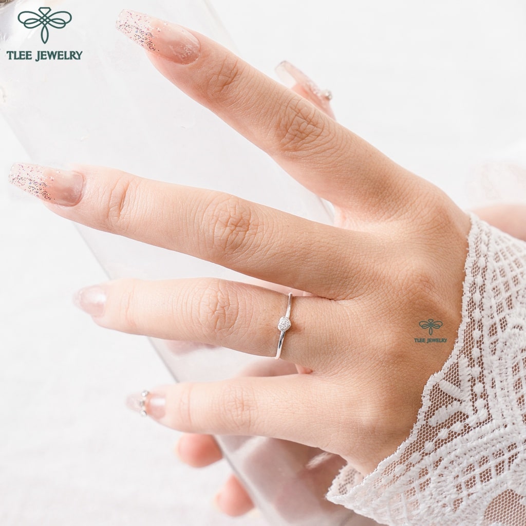 Nhẫn bạc nữ TLEE tim ba viên đá mini cao cấp TleeJewelry A0270