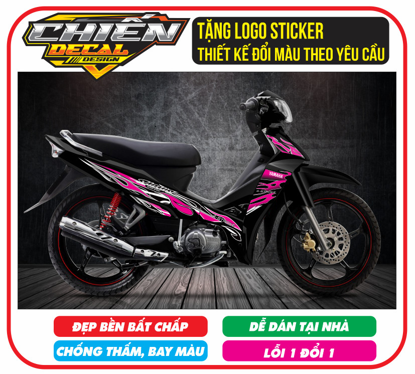 Tem rời sirius rc mẫu tem lửa đen hồng - tem lửa chế sirius rc 110cc- 50cc