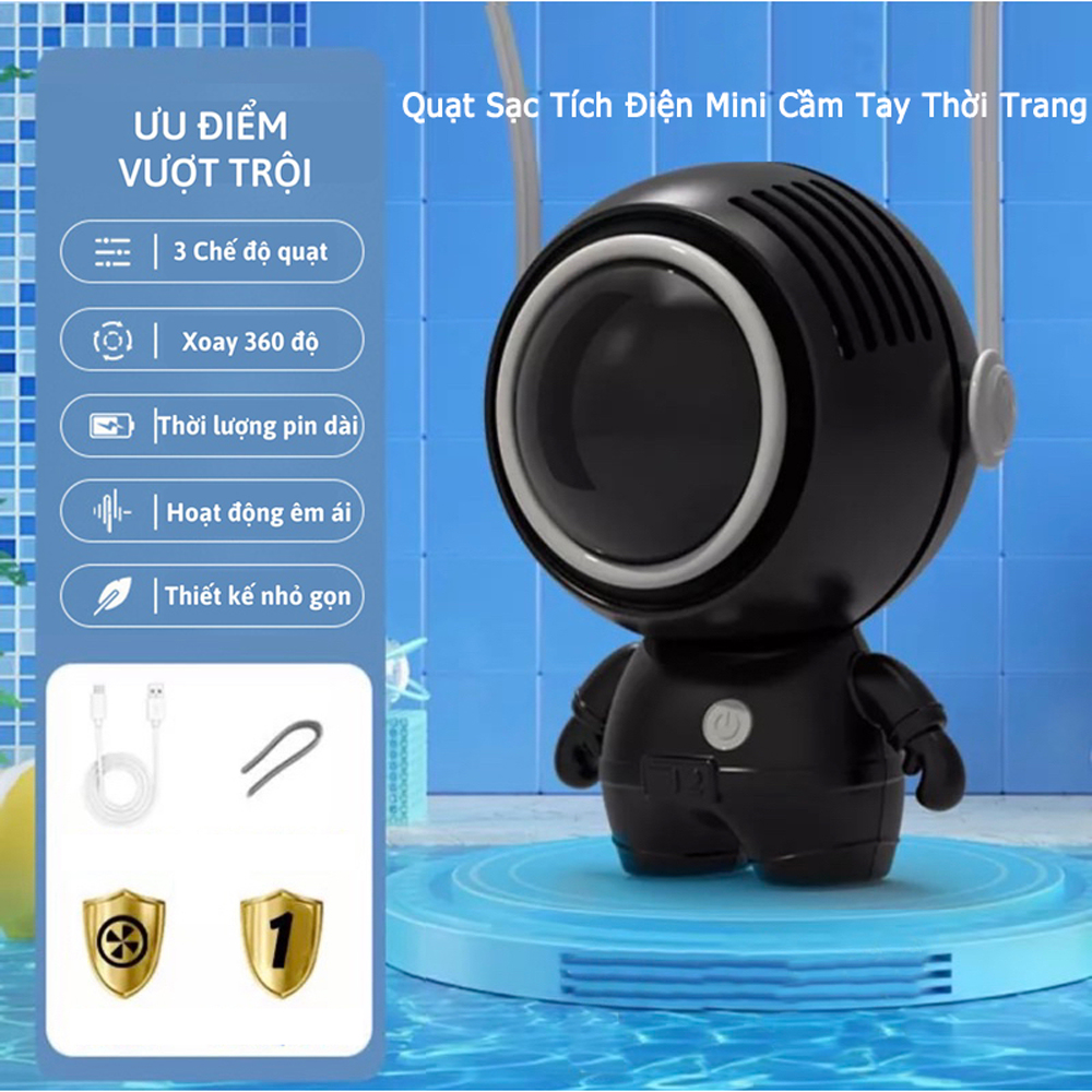 Quạt di động Pin 900mAh Quạt phi hành gia Quạt treo cổ Quạt bỏ túi phi hành gia nhỏ Di động có thể điều chỉnh Quạt sạc 3 bánh răng