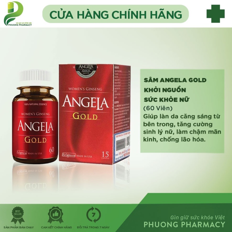 Viên uống duy trì sức khoẻ, sinh lý nữ - Sâm Angela Gold - Hộp 60 viên nhập khẩu