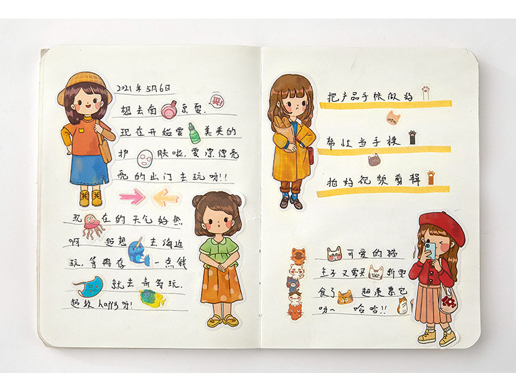 Sticker cute nhân vật chibi chàng trai, cô gái