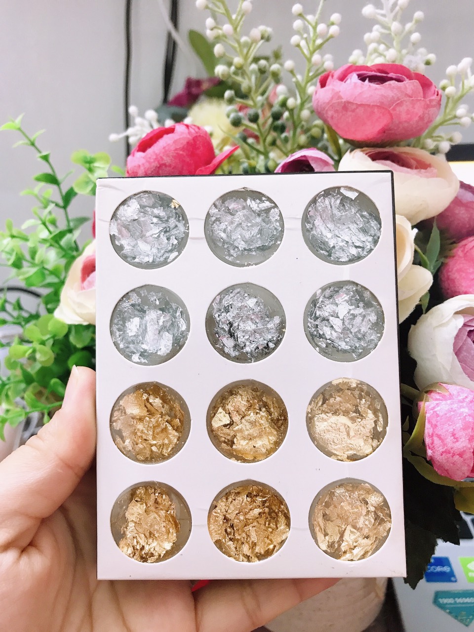 Set 12 hũ giấy nhún nail, giấy bạc trang trí móng đủ màu