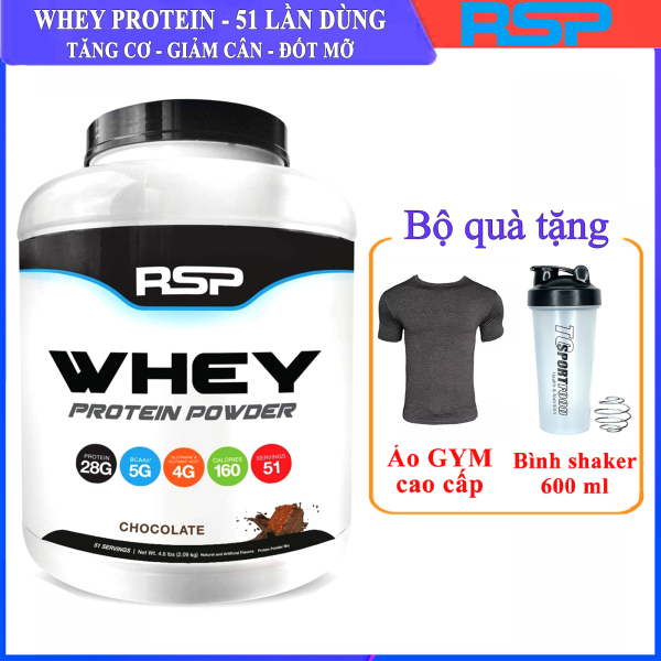 [HCM][TẶNG BÌNH & ÁO] Sữa tăng cơ giảm mỡ Whey Protein Powder của RSP hương chocolate hộp 51 lần dùng hỗ trợ tăng cơ tăng sức bền sức mạnh đốt mỡ giảm cân cho người chơi thể thao và tập gym - THỰC PHẨM BỔ SUNG
