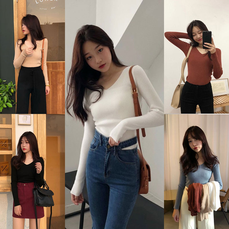 [HCM]Áo Tay Dài Len Cổ Tim