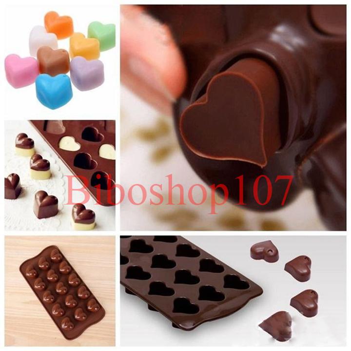 Khuôn silicon làm kẹo, thạch, rau câu, socola 15 trái tim giọt nước