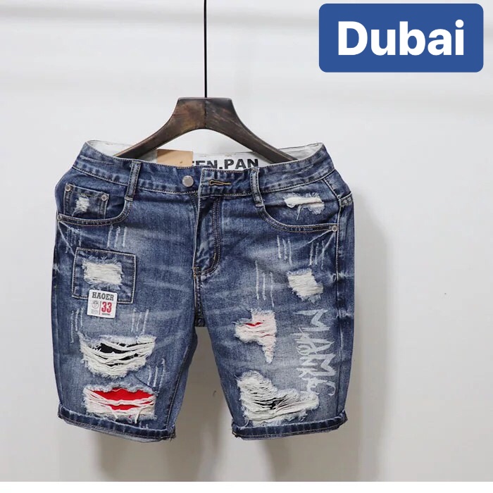QUẦN SHORT LỬNG JEAN NAM CHẤT BÒ XANH LÓT VẢI ĐỎ NHẬT BẢN PHONG CÁCH SOÁI KA HK-31 DUBAI FASHION