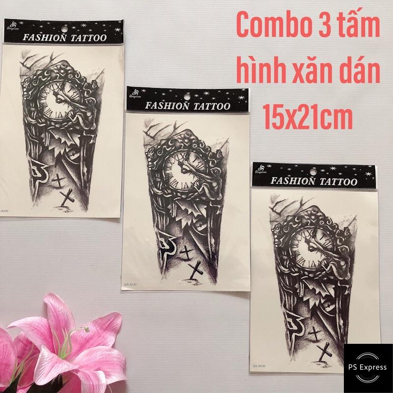 [HCM]COMBO 3 TẤMHÌNH XĂM DÁN TATTOO 15X21CM ĐỒNG HỒ LBT (Mua 2 combo tặng tấm đồng size)
