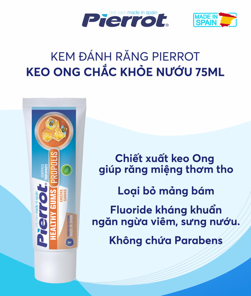 [ Mua 2 tặng 1 bàn chải pierrot ] Kem đánh răng Pierrot keo ong chắc khỏe nướu 75ML