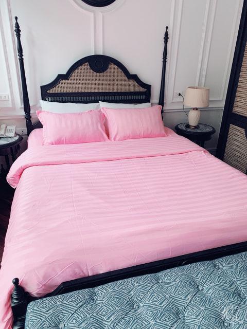 Bộ chăn ga gối cotton kẻ sọc 3 phân khách sạn homestay
