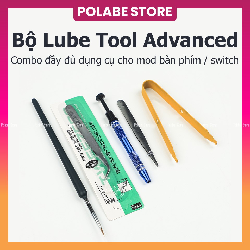 Bộ dụng cụ ADVANCED lube switch, lube stab bàn phím gồm switch puller HC, nhíp, cọ lube xịn, stem picker combo all in 1 dầu mỡ Krytox 205g0 GPL 105 - Polabe Store