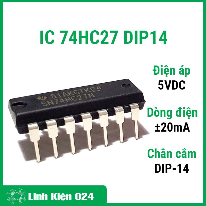 Ic 74hc27 triple 3-input nor gate dip14 điện áp cấp 5vdc