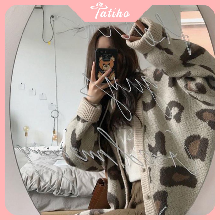Áo khoác len áo khoác cardigan phong cách hàn quốc họa tiết beo - mã ak001