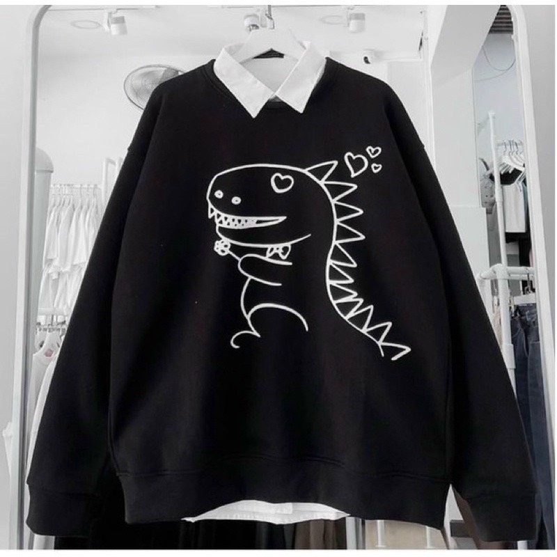 Áo Sweater Nam Nữ Tay Phồng In Khủng Long