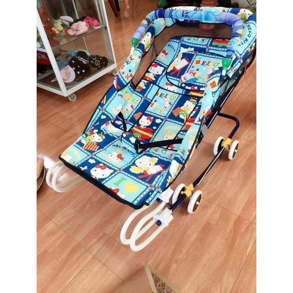 [ Loại 4 nhún ] Nôi nhún cho bé kèm màn che ( họa tiết ngẫu nhiên ) Tặng 02 khẩu trang xô cho bé