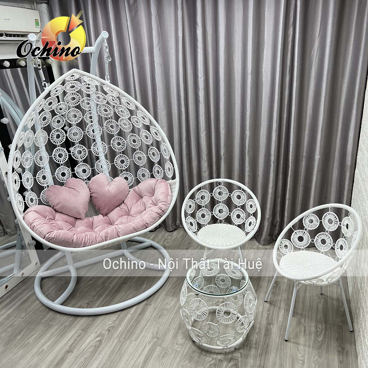 Bộ xích đu sân vườn cao cấp dành cho 2 người mẫu hoa bền đẹp