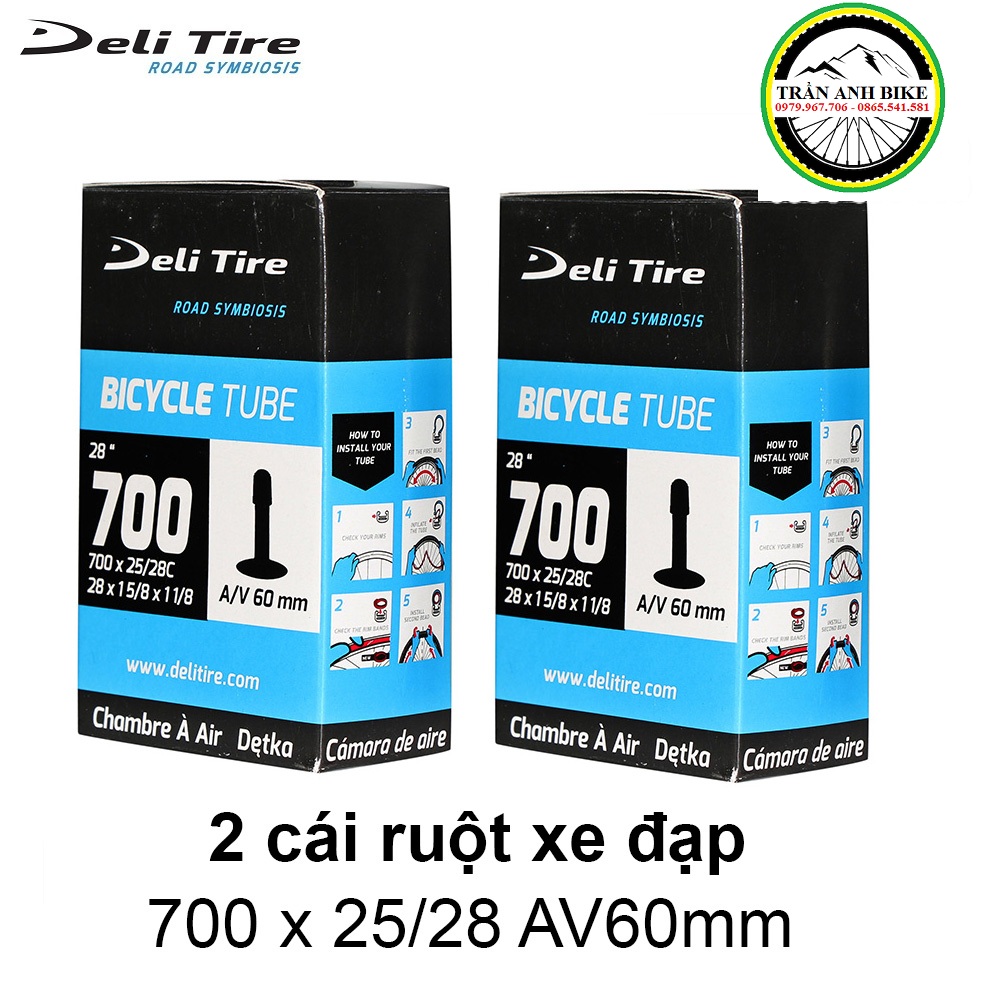 Cặp 2 cái ruột xe đạp deli tire 700x25-28c 60mm van mỹ - van xe máy