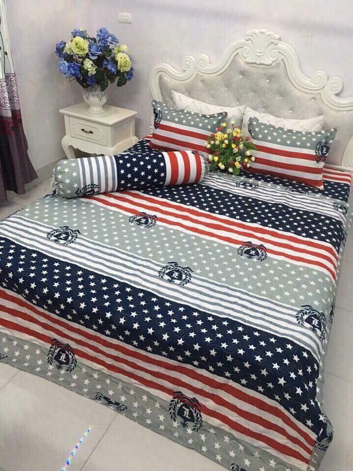 (FreeShip MAX) Bộ Chăn Ga Gối Lá Cờ Mỹ -kovico  drap giường, ga giường, ra giường, drap trải giường,ga trải giường, drap trải giường đẹp ga trải giường cưới, bộ ga trải nệm mát, ga giường cưới,Ga giường spa