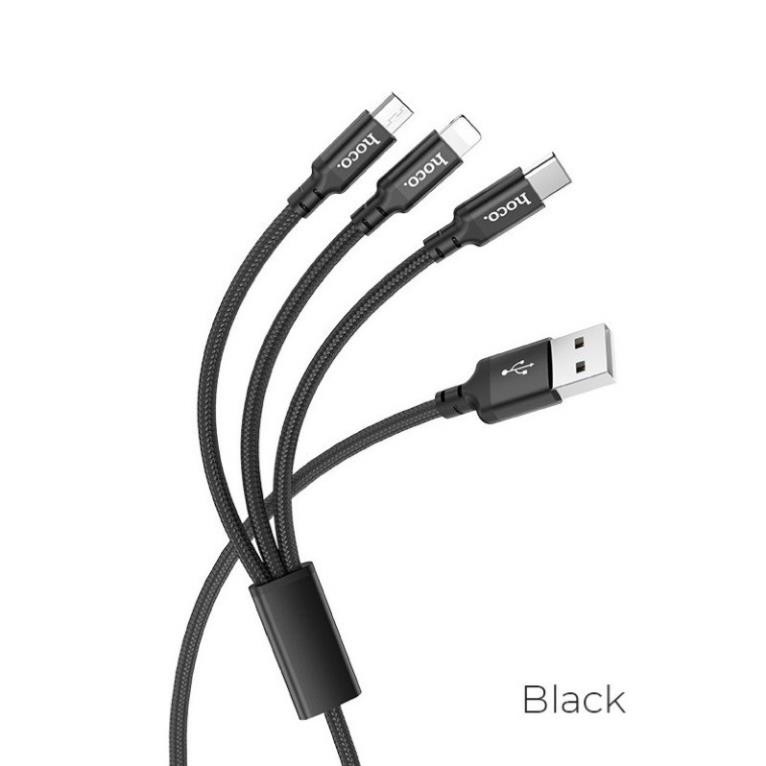 Cáp sạc đa năng 3in1 Ho_co X14 cổng microUSB / Lightning / Type-C dài 1M, max 2.4A Dây dù 3 đầu Android Ip | Type C