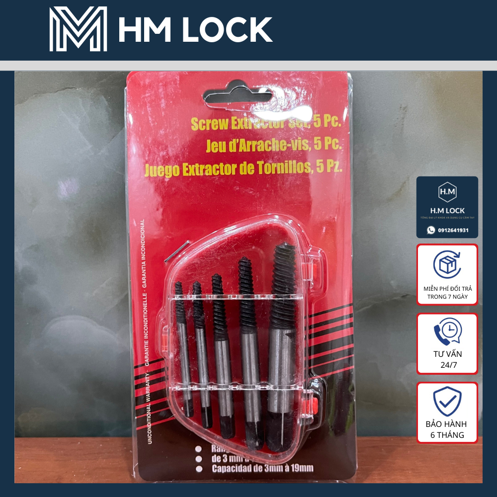 BỘ MỞ ỐC GÃY, TOÉT ĐẦU 5 CHI TIẾT - HÀNG CÔNG TY CHẤT LƯỢNG - HM LOCK