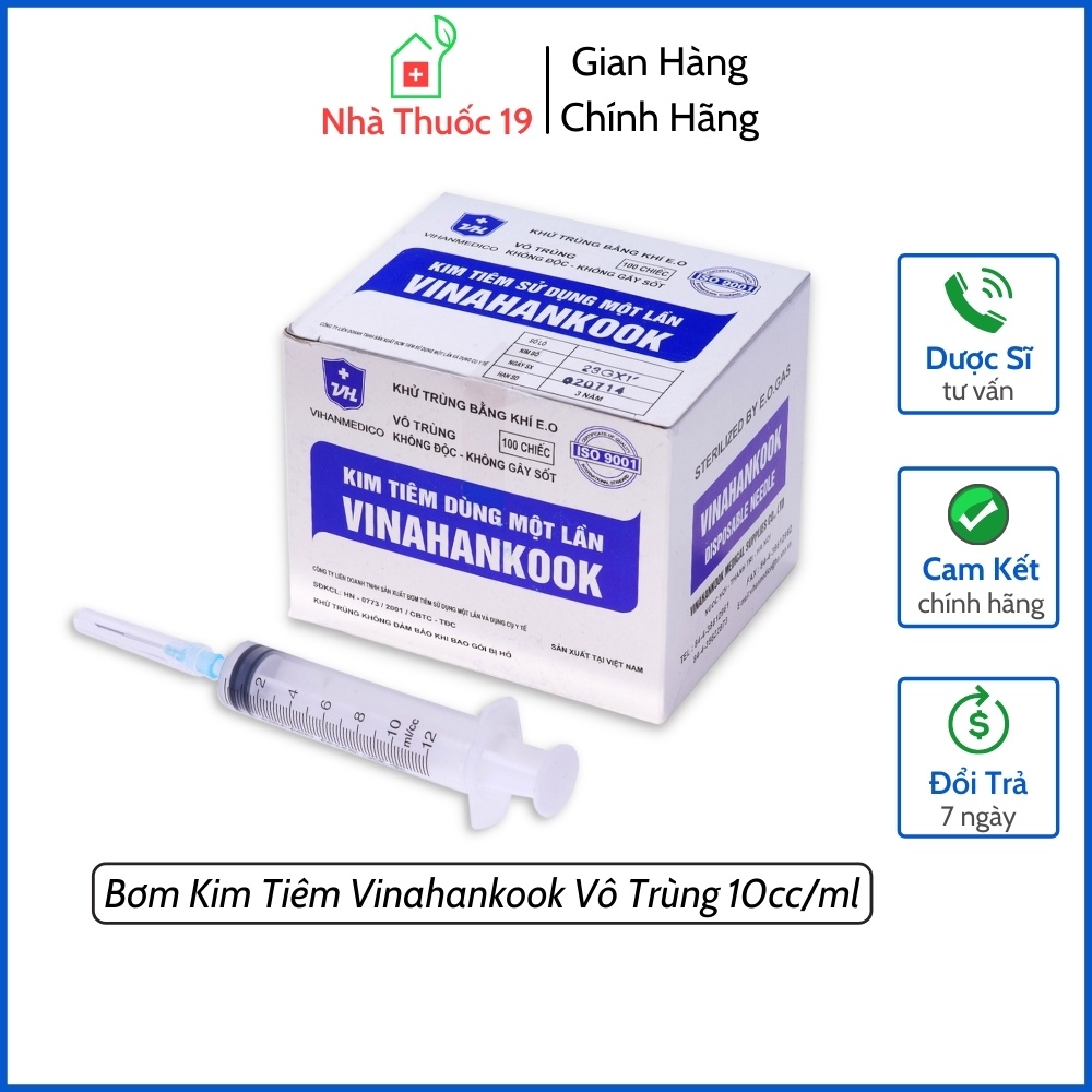 Bơm Kim Tiêm Vinahankook Vô Trùng Ống Chích Sử Dụng 1 Lần looại 10cc/ml