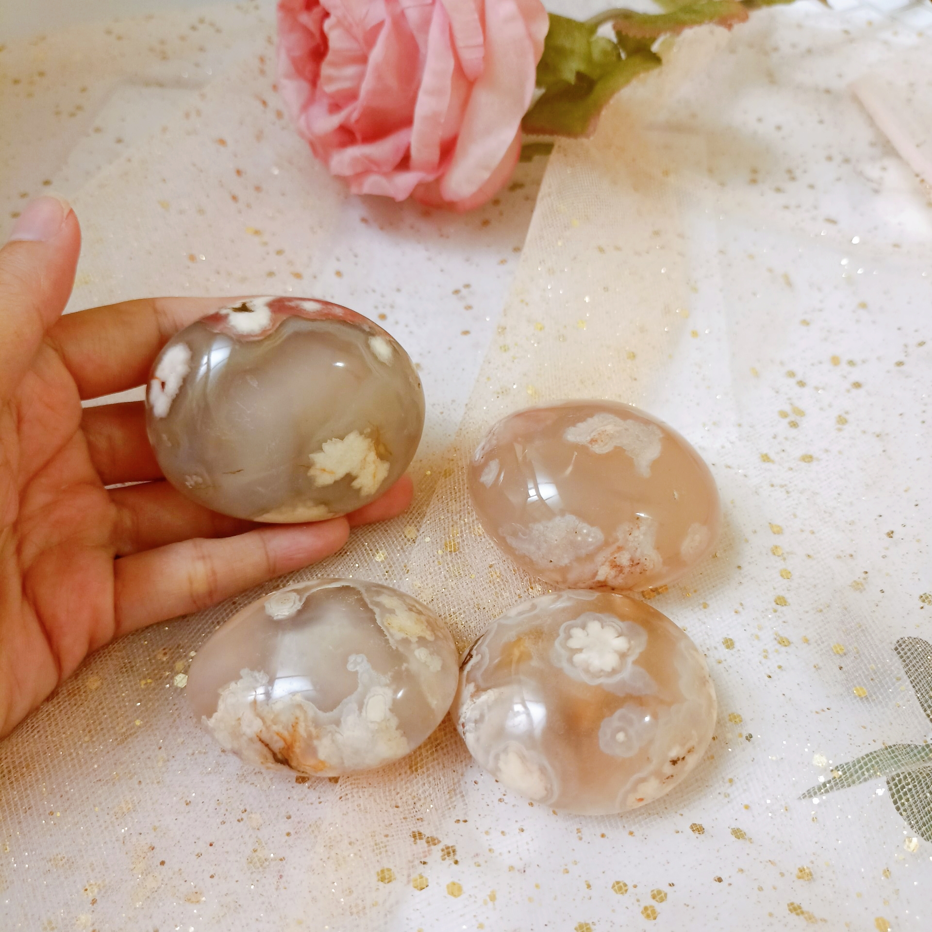 Palm Agate Sakura (Mã não hoa anh đào) đá thanh tẩy