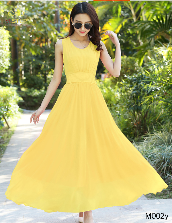 Đầm Maxi Màu Vàng Đi Biển Đẹp
