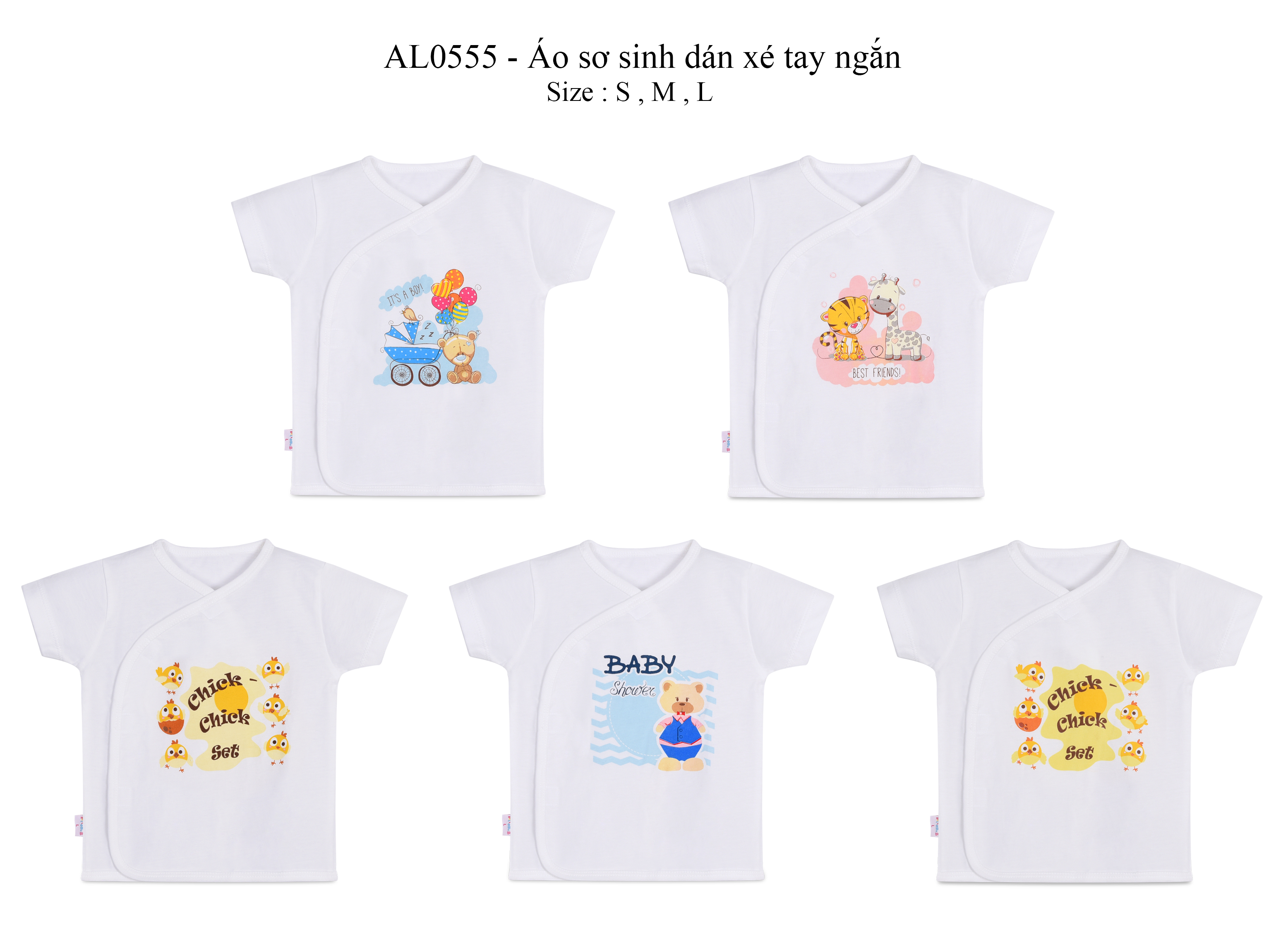 Áo sơ sinh dán xé tay ngắn 0555 - HELLO BnB (hình in ngẫu nhiên)
