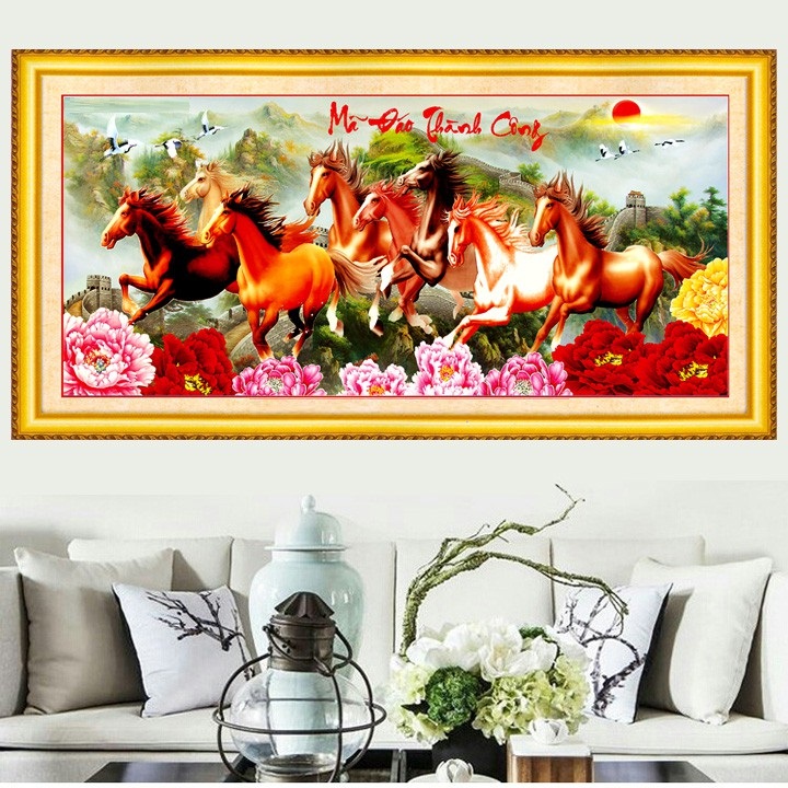 Tranh thêu chữ thập Mã đáo thành công LV3249 - tự thêu