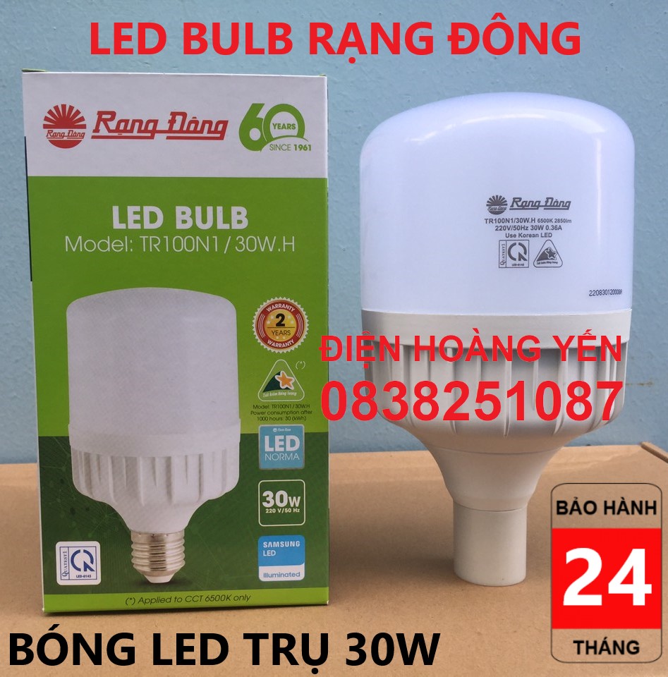 [HCM]Bóng đèn LED TRỤ 30W RẠNG ĐÔNG Siêu Sáng Model TR100N1/30W