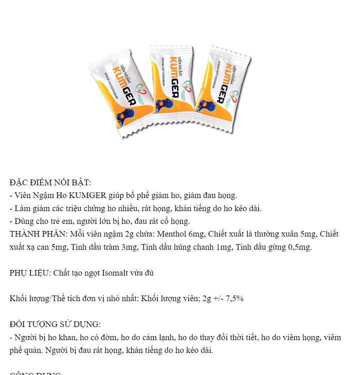 KẸO NGẬM GỪNG KUMGER HỘP 100 VIÊN