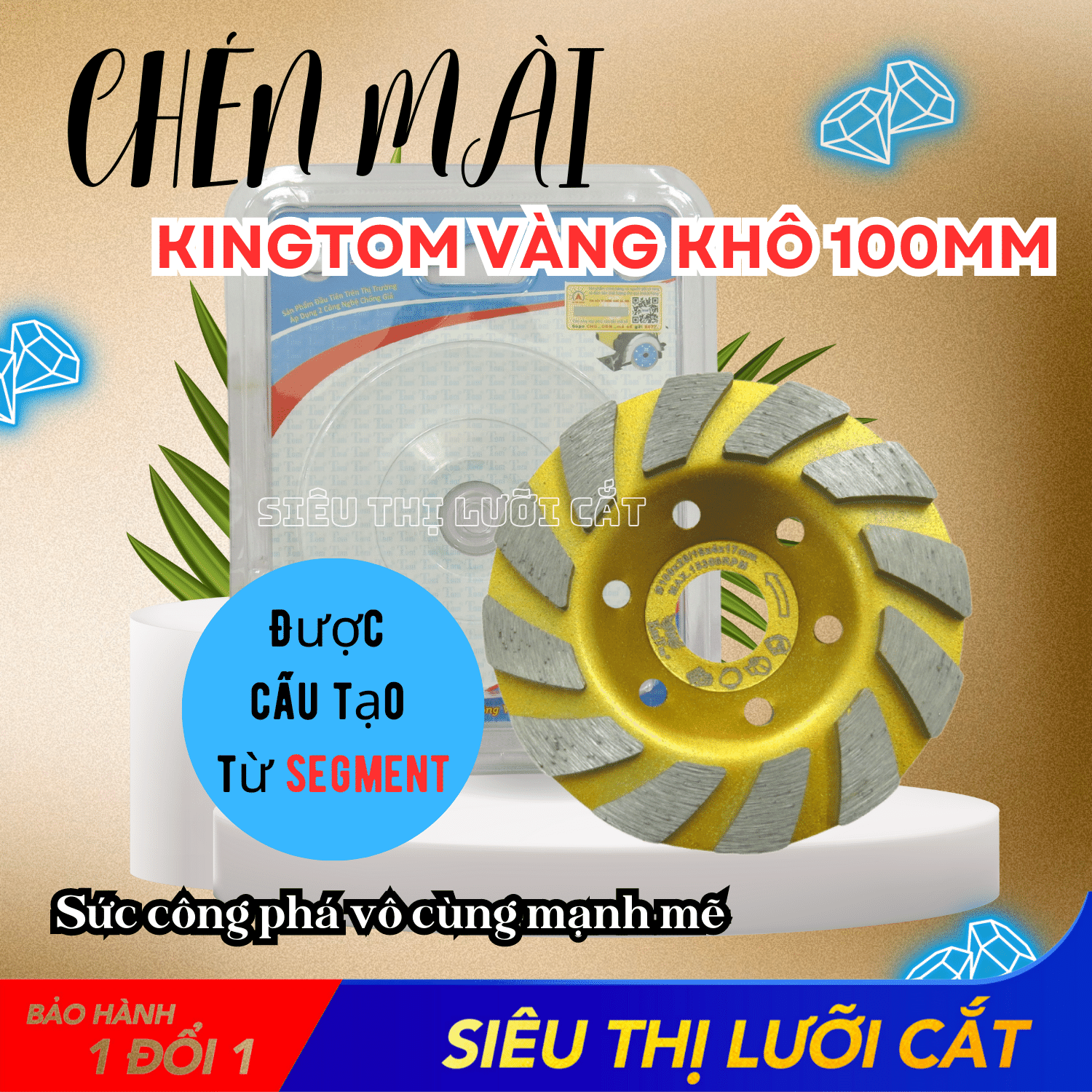 Chén Mài 100mm KingTom Vàng Khô - Mài Bê Tông, Mài Sàn
