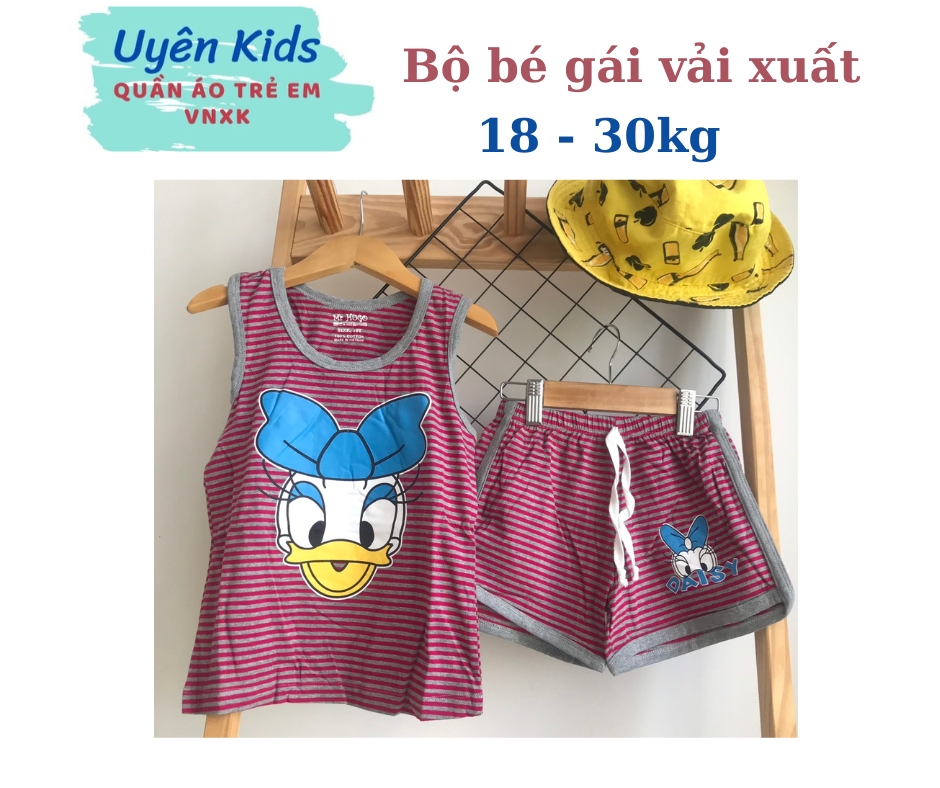 Đồ bộ sát nách sọc in hình chuột Mickey dễ thương, vải cotton 100% co giãn 4 chiều