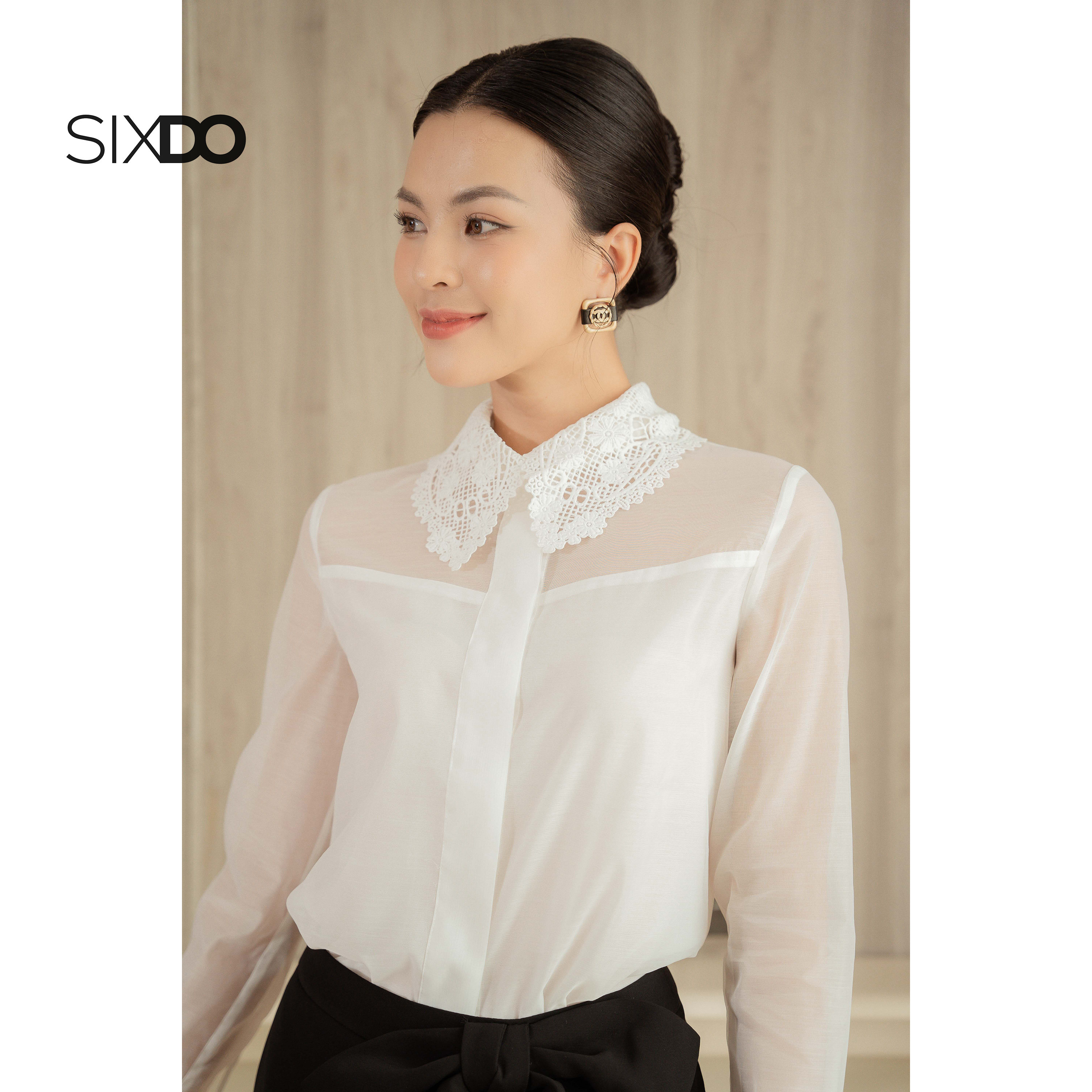 Áo sơ mi tơ organza cổ ren sixdo