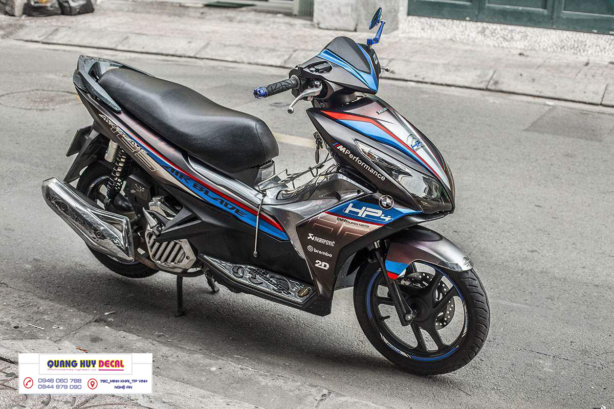 Tem trùm air blade xanh đen xám HP4 (2013-2014-2015), tem trùm xe air blade, tem xe ab, tem dán xe máy ab xanh đen xám HP4