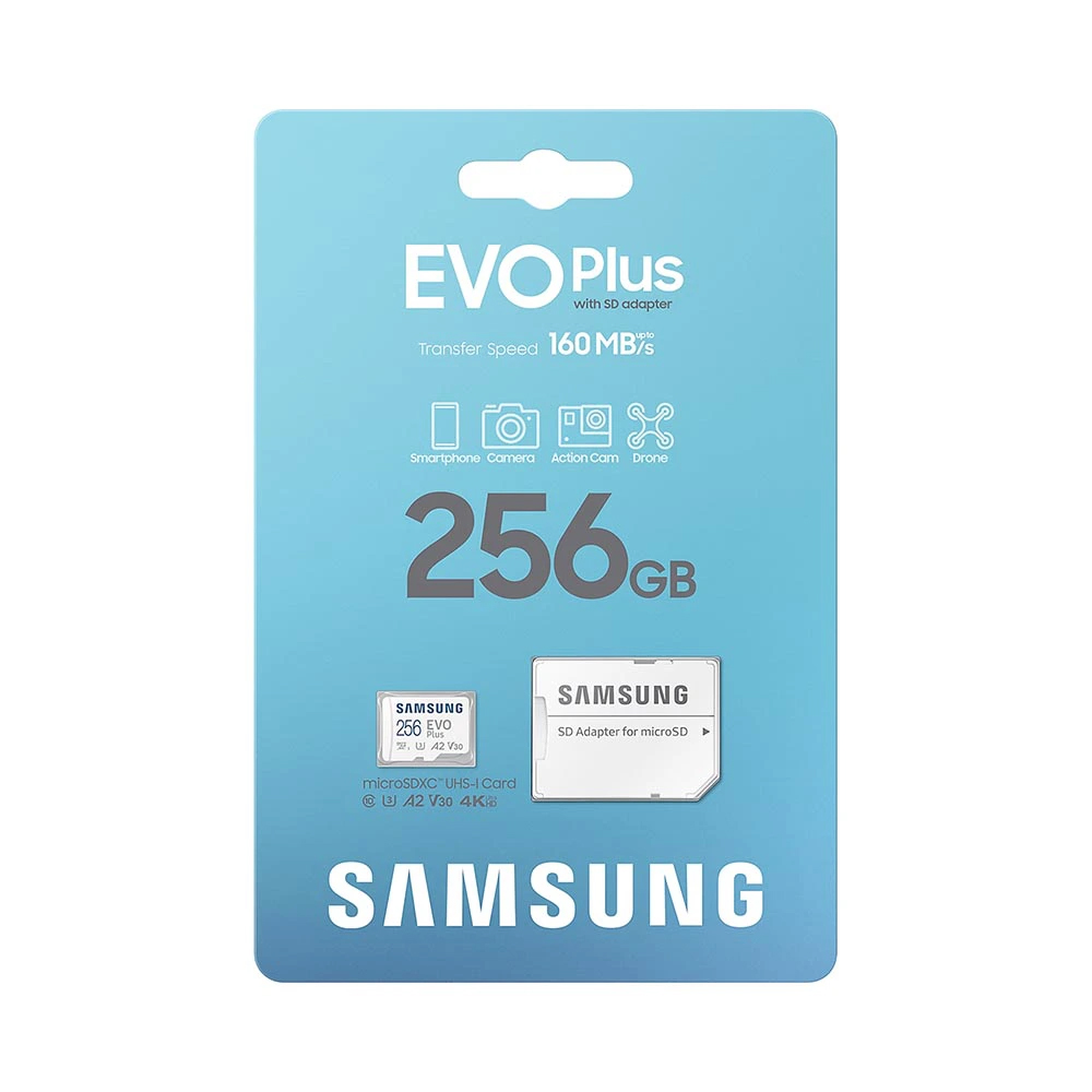 Thẻ nhớ MicroSDXC Samsung Evo Plus 256GB U3 4K R160MB/s W60MB/s kèm Adapter box Anh (trắng) Nhất Tín Computer