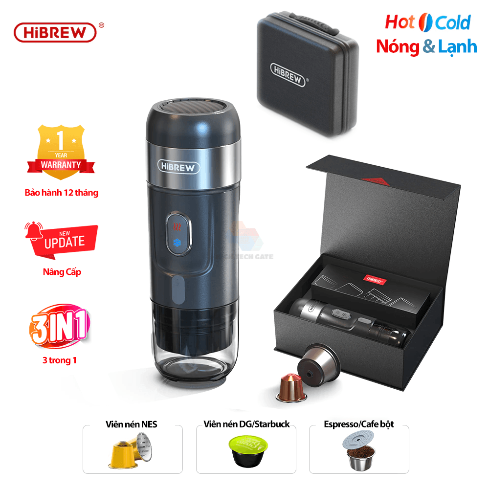 HiBREW Portable Coffee Machine for Car, Travelling and Home,DC12V Expresso Coffee Maker Fit Nespresso Dolce Pod Capsule Coffee Powder H4A