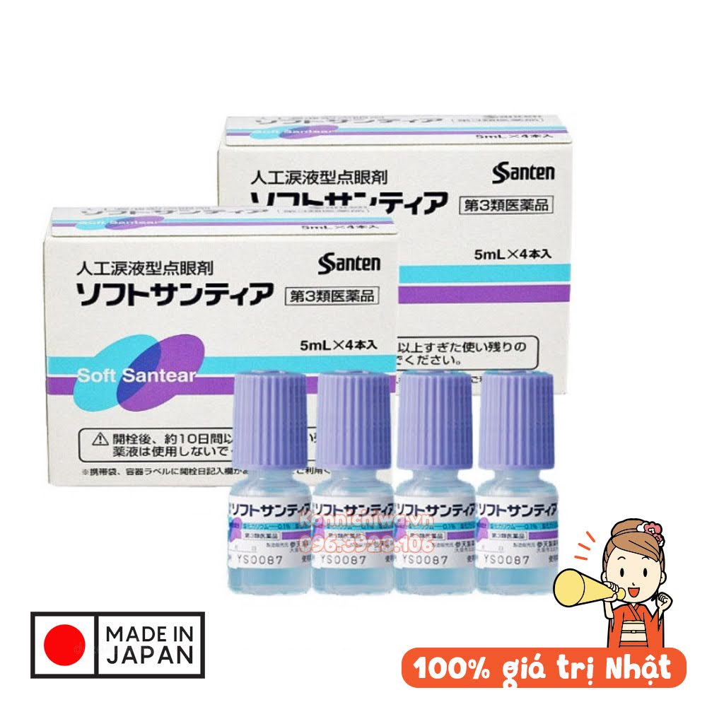 Nước nhỏ mắt nhân tạo soft santear 4 lọ 5ml Santen hàng Nhật nội địa | Soft Santear nước mắt nhân tạo của Nhật set 4 lọ