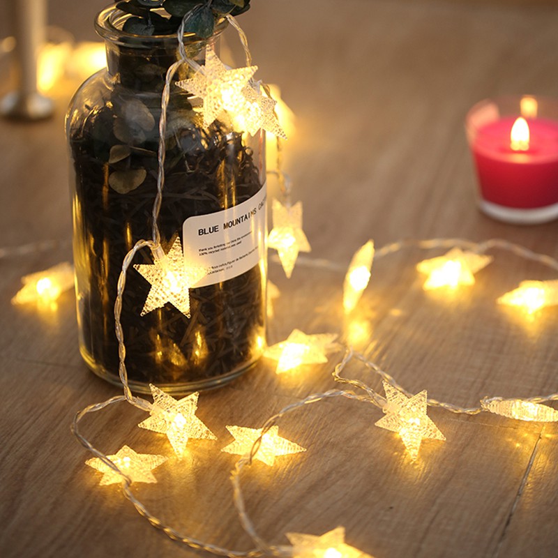 Dây đèn led hình ngôi sao trang trí giáng sinh, noel, lễ tết màu vàng ấm