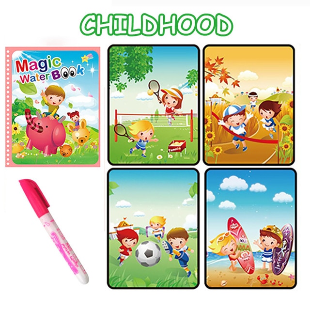 Water Coloring Magic Book for Toddlers Reusable Cartoon Water Reveal Activity Painting Book Educational Learning Toy Gifts