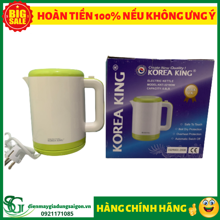 [HCM]Ấm Đun Siêu Tốc Korea King KKT-3219DW (800ml) New