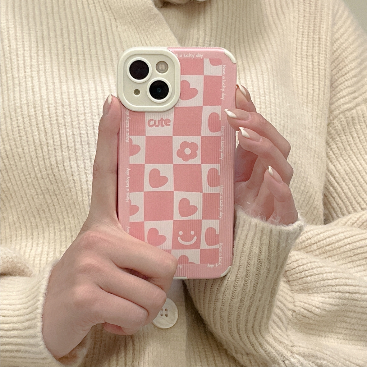 Ốp Lưng Da Sọc Nổi Bảo Vệ Camera Have a Lucky Day