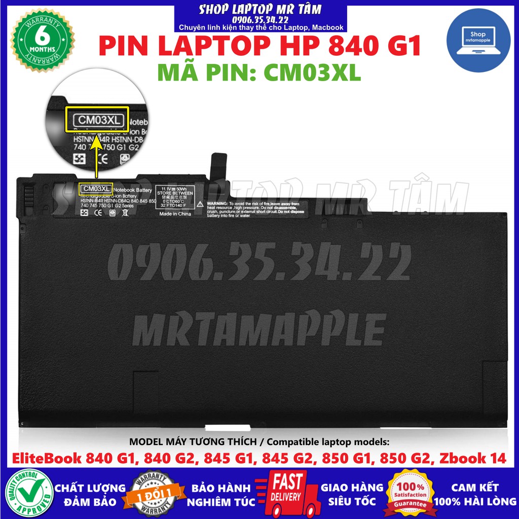 Battery laptop hp 840 g1 fit for elitebook 840 g1, 840 g2, 845 g1, 845 g2, 850 g1, 850 g2, zbook 14, cm03xl
