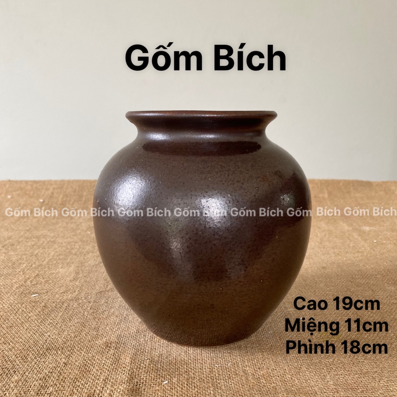 Bình hoa lọ hoa dáng vò tròn thấp cao 19cm gốm sứ bát tràng - gốm bích