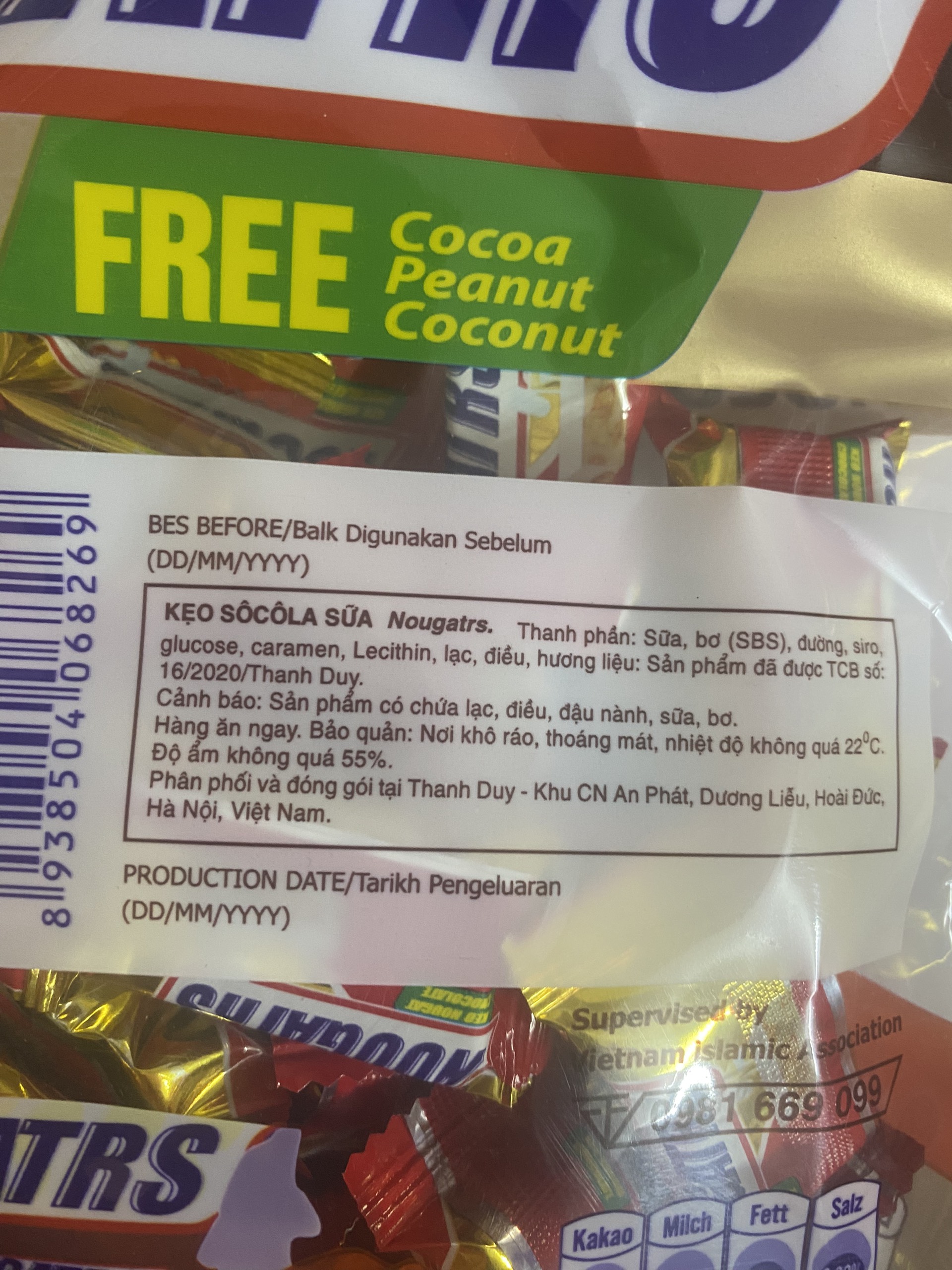 Kẹo socola sữa NOUGATRS chocolate max 500g