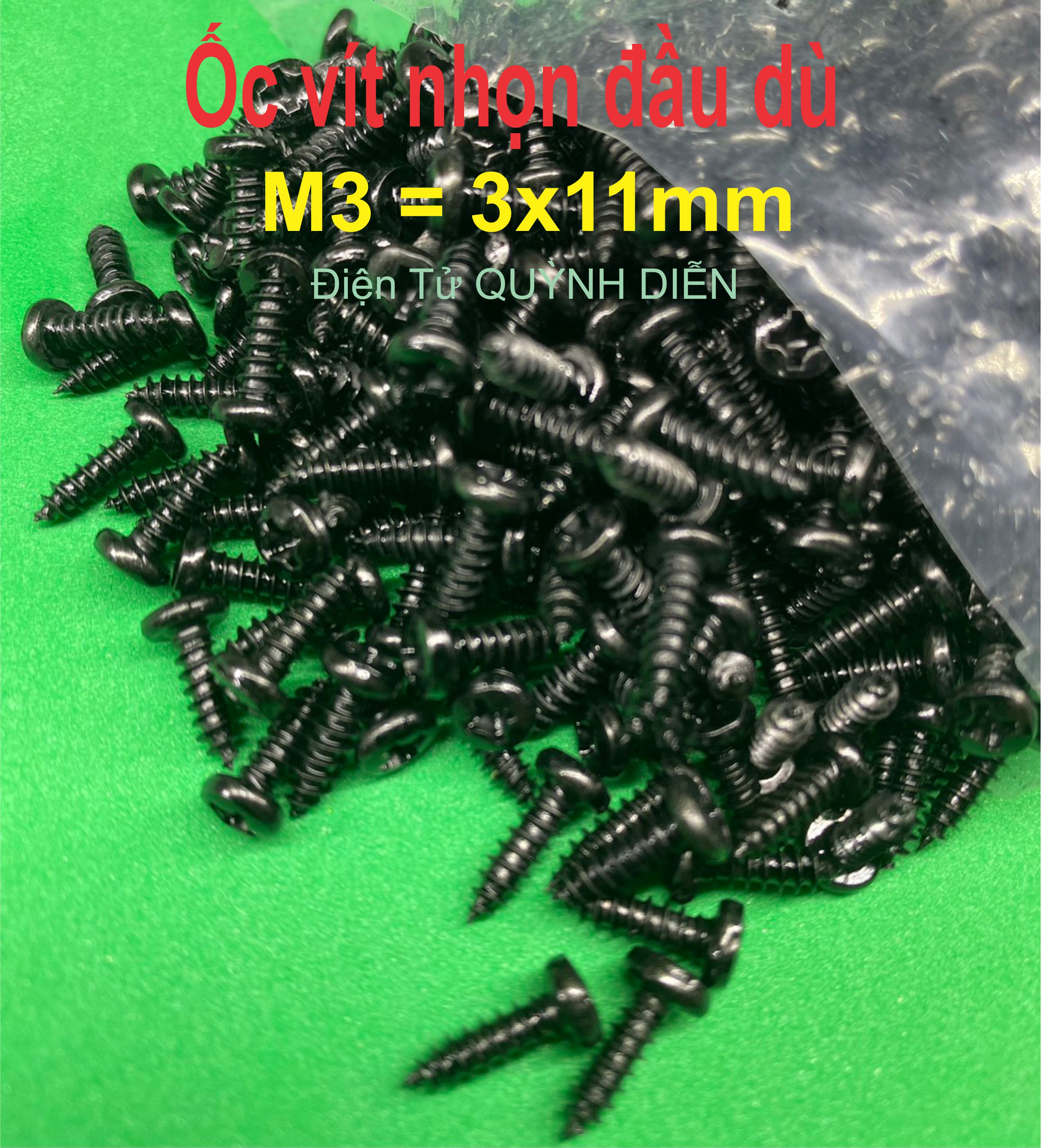 Ốc vít đầu dù nhọn răng xoắn 3mm dài 11mm ĐEN một túi 500gram khoản 950 con