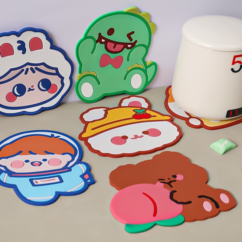 Miếng lót ly dẻo họa tiết hình 3D Cute