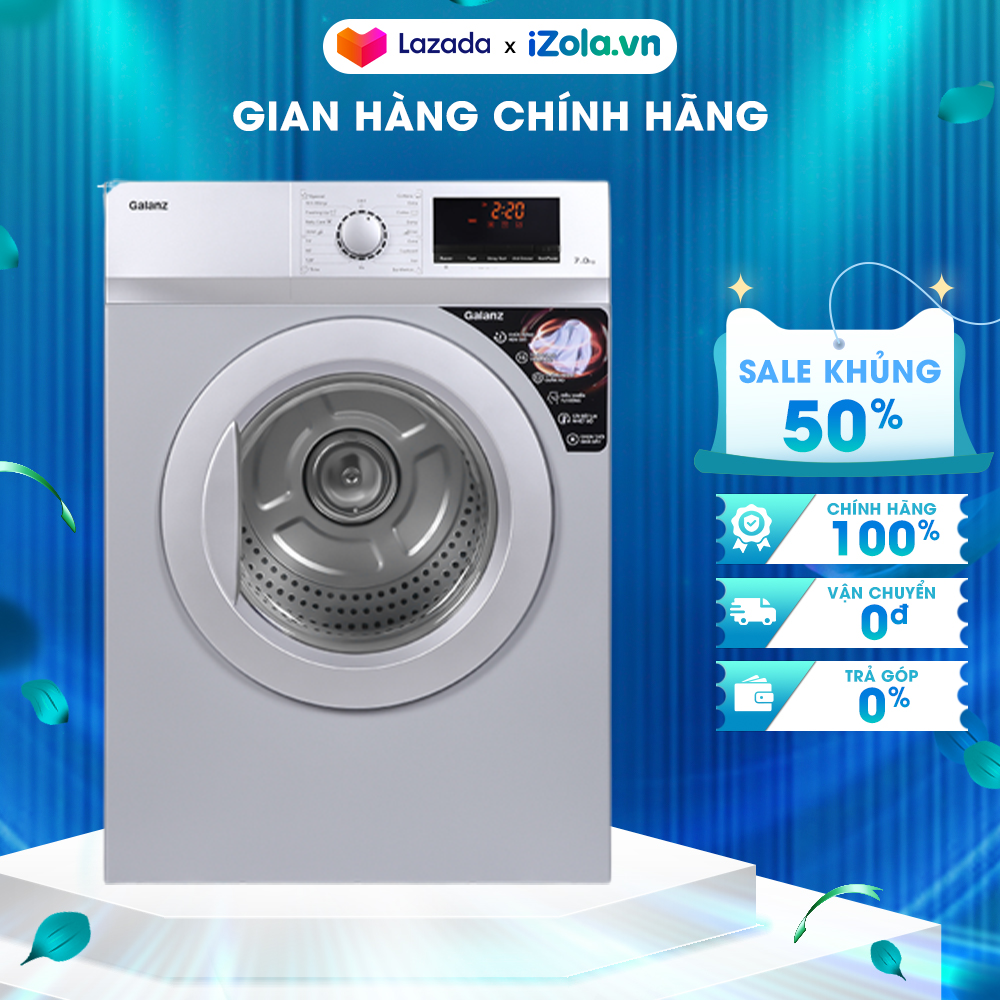 Máy sấy thông hơi Galanz 7 Kg DV-70T5C - Cảm biến độ ẩm Sensor Dryer - Sấy đảo chiều giảm nhăn - Bảng điều khiển đèn led hiển thị