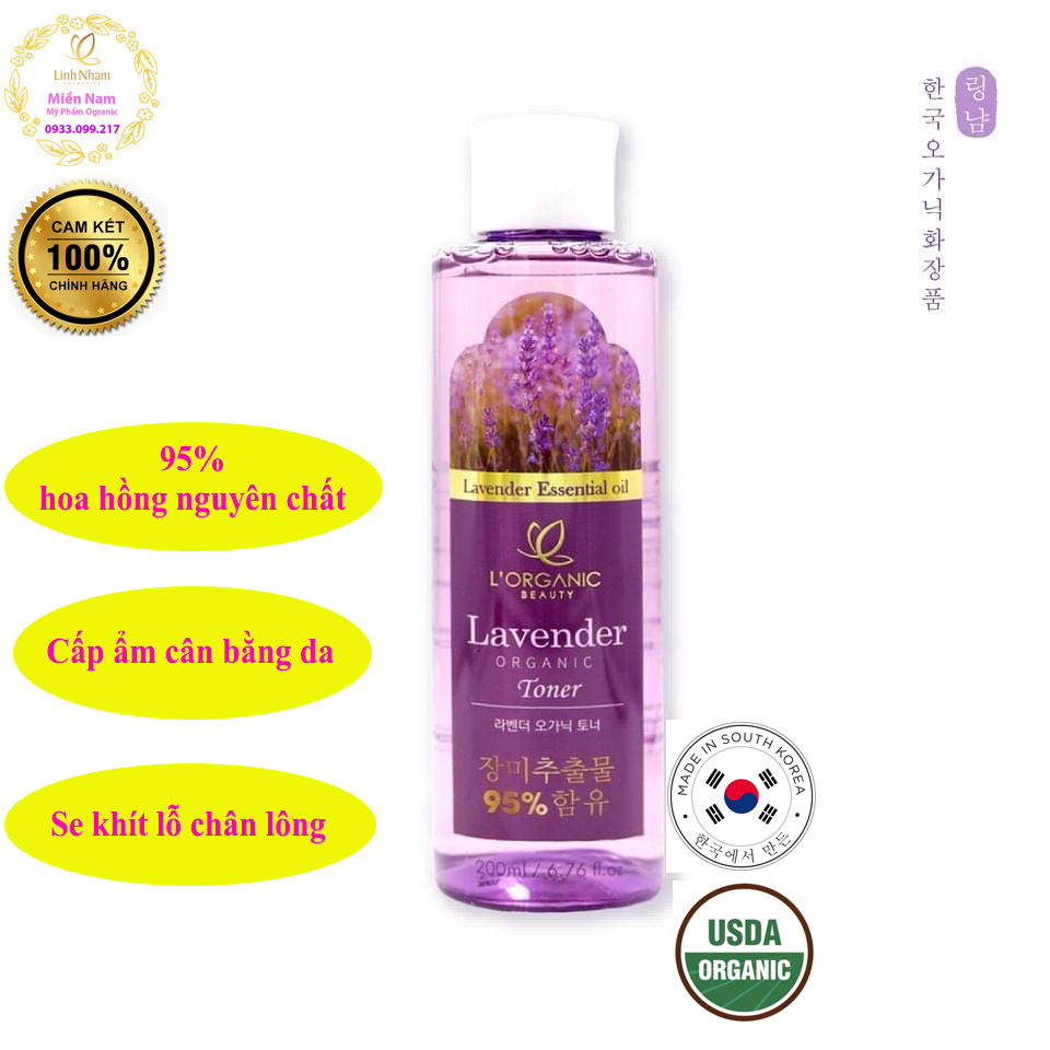 [HCM]Nước hoa hồng/Toner Lavender thiên nhiên Lavender Organic Linh Nhâm, 95% nước hoa hồng nguyên chất dành cho da dầu mụn, se khít lỗ chân lông, dưỡng ẩm, cân bằng da, cân bằng độ PH cho da, 200ml - Linh Nhâm Cosmetics