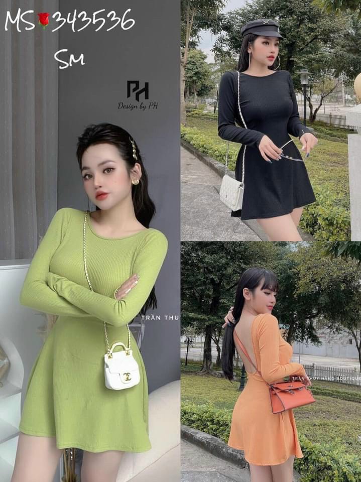 Đầm hở lưng tay dài - đầm xoè By candystyle